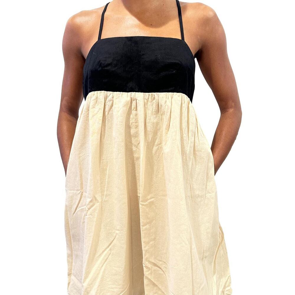 Clock Block Backless Spaghetti Strap Mini Dress, Large